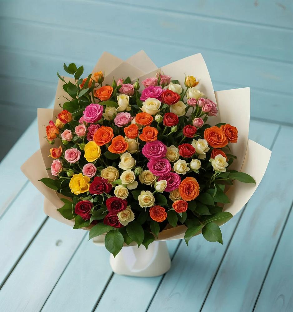 Букет Микс из разноцветных кустовых роз в Светлограде